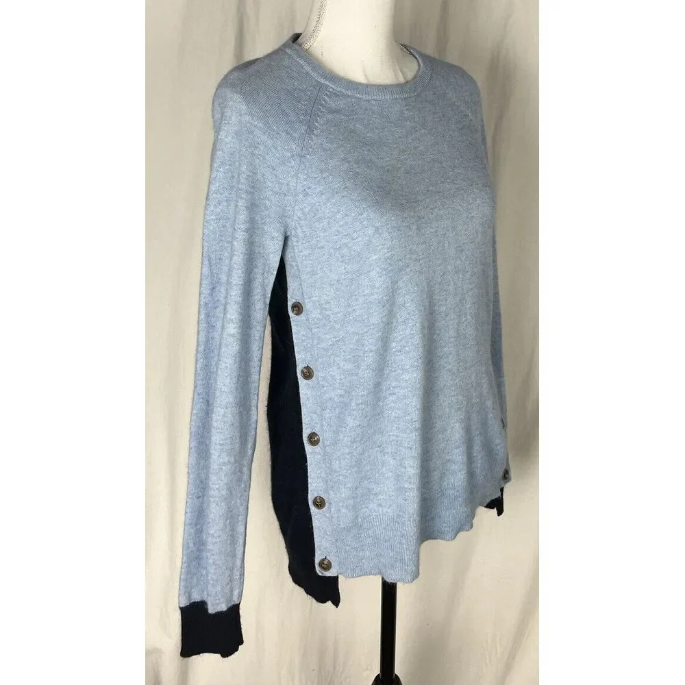 J. Crew Sweater Womens Blue Wool Blend Side Button Pullover Size‎ S